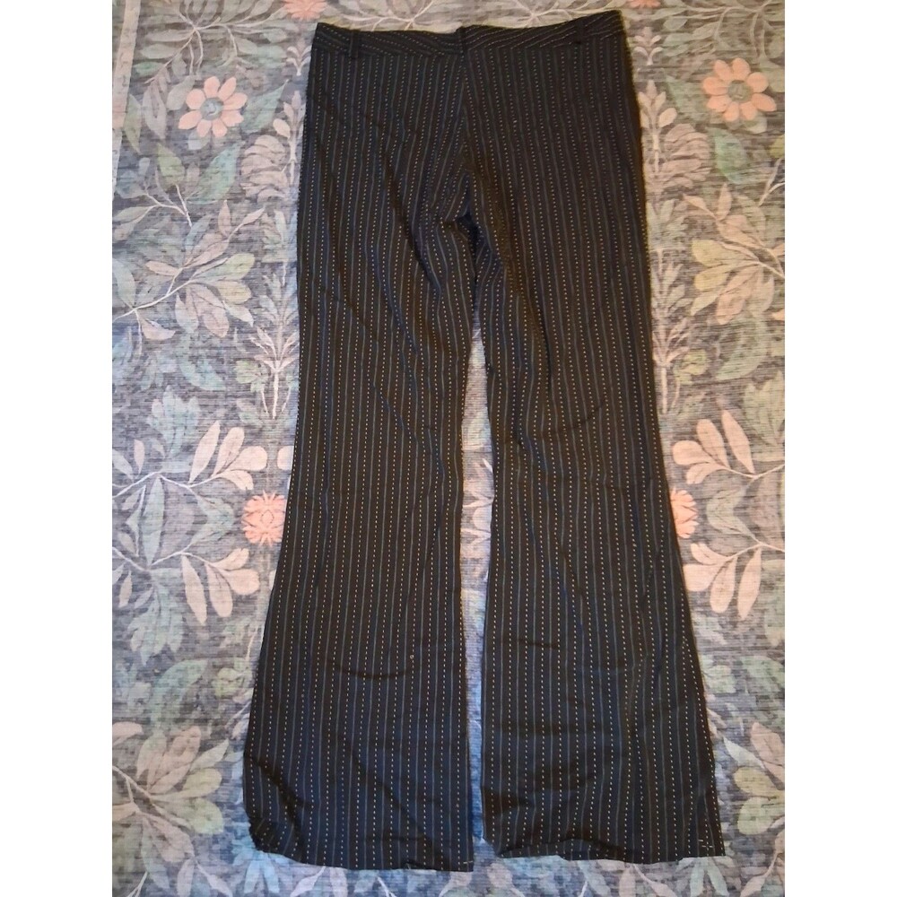Vintage 2000s Y2K Madison & Co Women's Black Pinstripe Flared Dress Pants 9